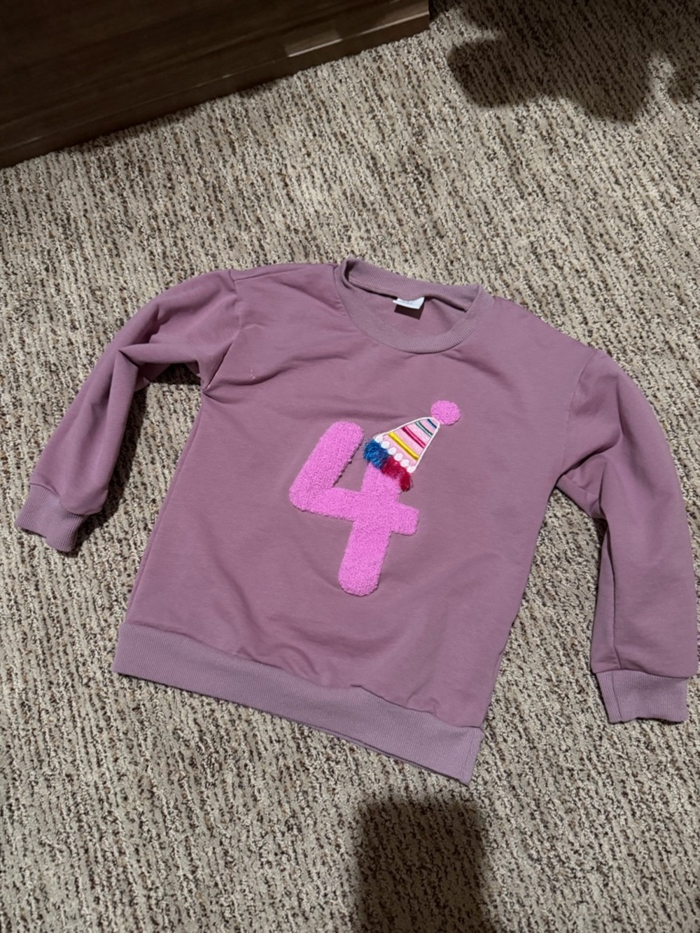 Girls' Mauve Number 4 Pullover Sweatshirt with Pink Appliqué